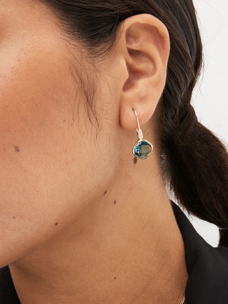 Gold Tone Sparkle Diamond Drop Pull Through Earrings - Image 2 of 4 Gold Tone Sparkle Diamond Drop Pull Through Earrings - Image 2 of 4
