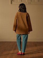Tan Brown Retro Faux Suede Jacket - Image 2 of 7