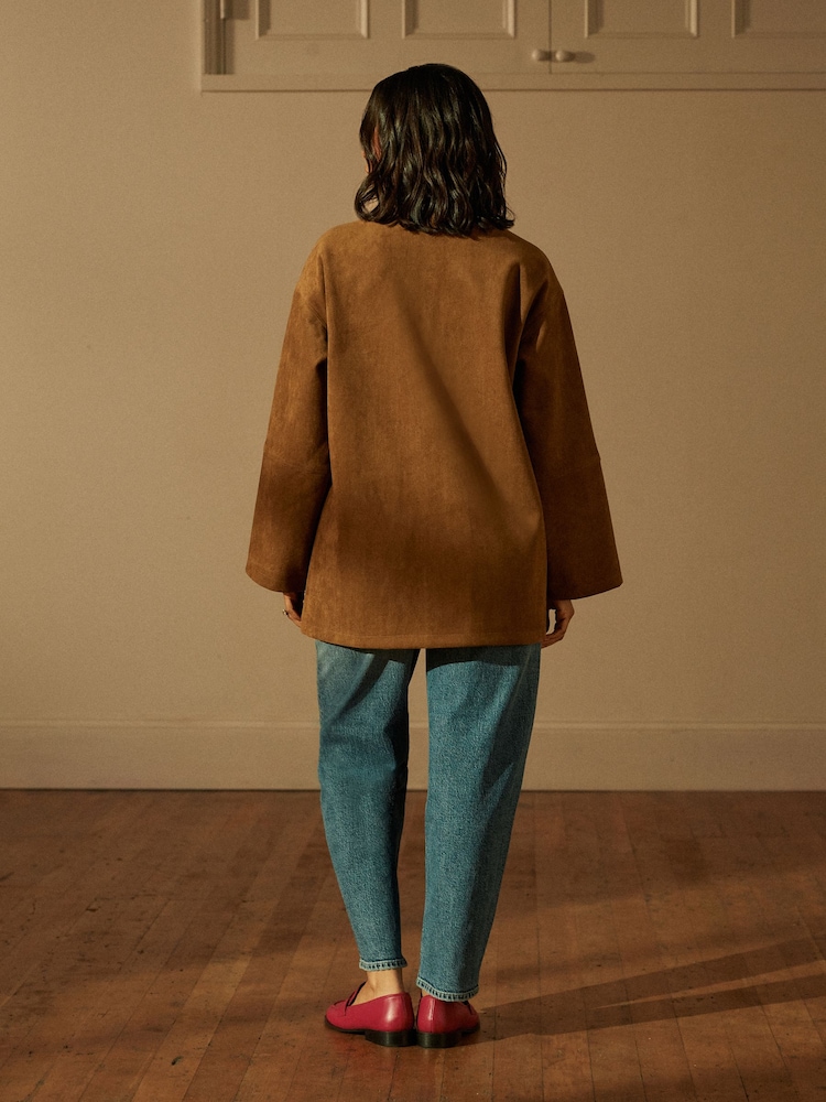 Tan Brown Retro Faux Suede Jacket - Image 2 of 7