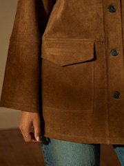 Tan Brown Retro Faux Suede Jacket - Image 3 of 7