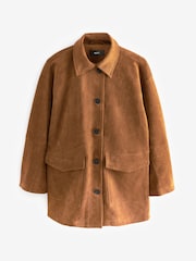 Tan Brown Retro Faux Suede Jacket - Image 4 of 7