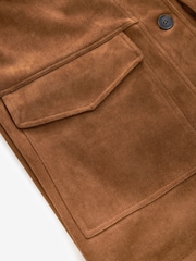 Tan Brown Retro Faux Suede Jacket - Image 6 of 7