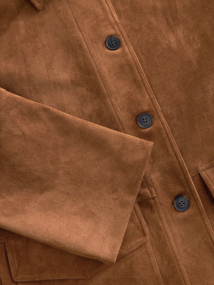 Tan Brown Retro Faux Suede Jacket - Image 7 of 7