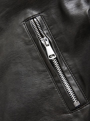 Schwarz - Bikerjacke aus Kunstleder mit kragenloser Vorderseite - Bild 11 von 11