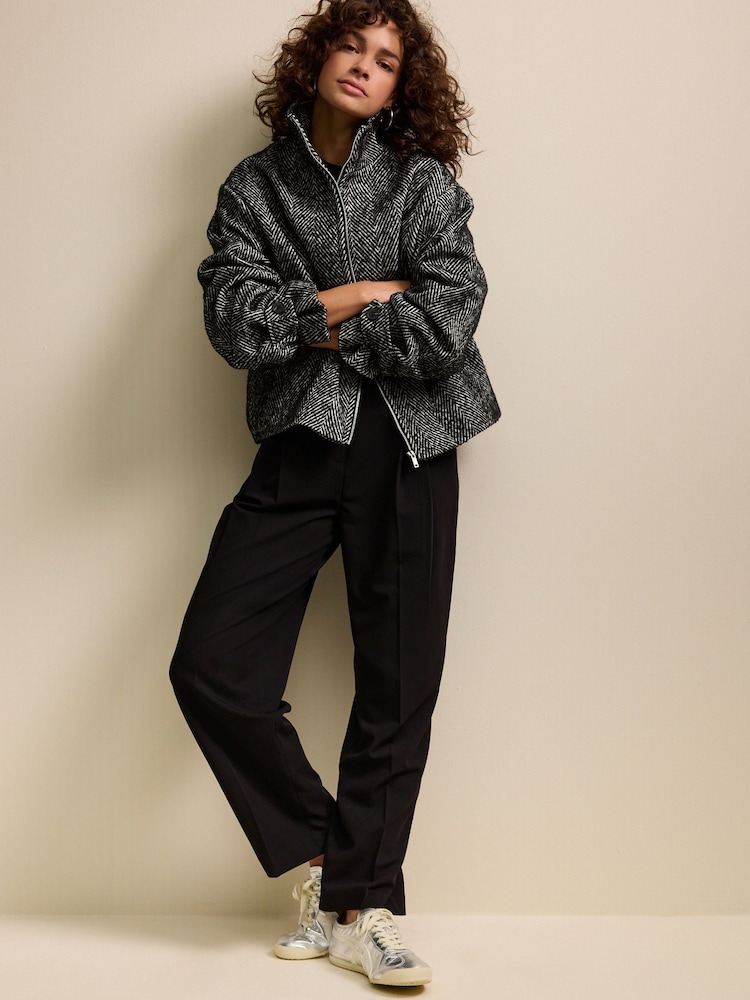 Black/White Funnel Neck Jacket - Image 2 of 9