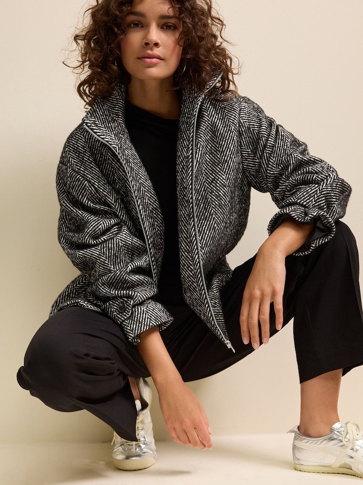 Black/White Funnel Neck Jacket - Image 3 of 9