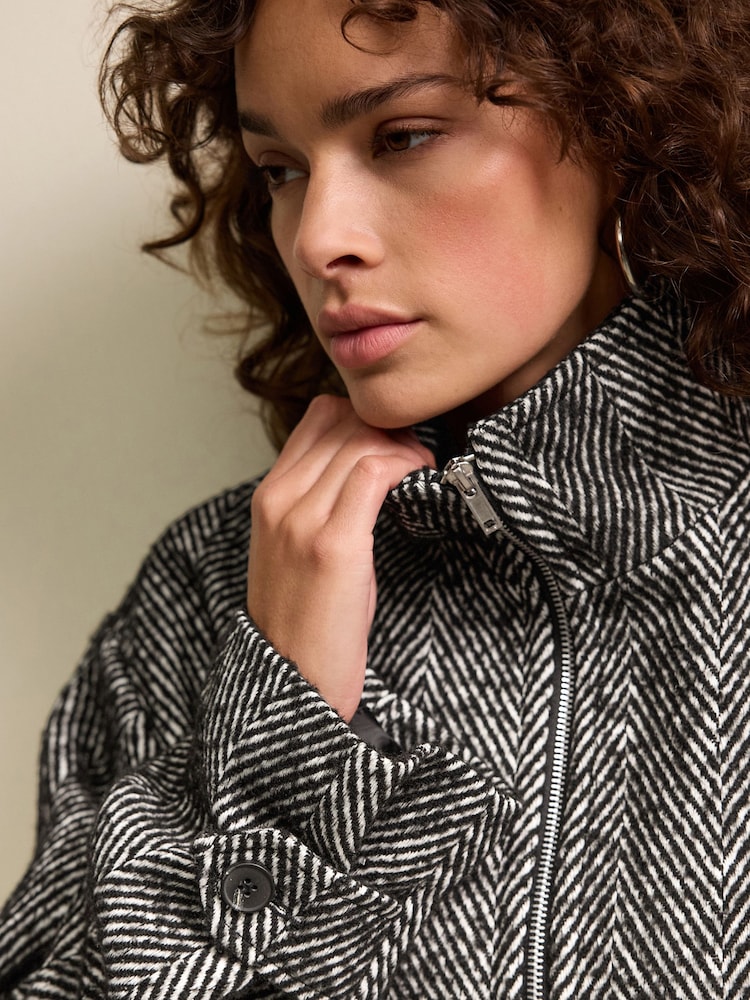 Black/White Funnel Neck Jacket - Image 5 of 9