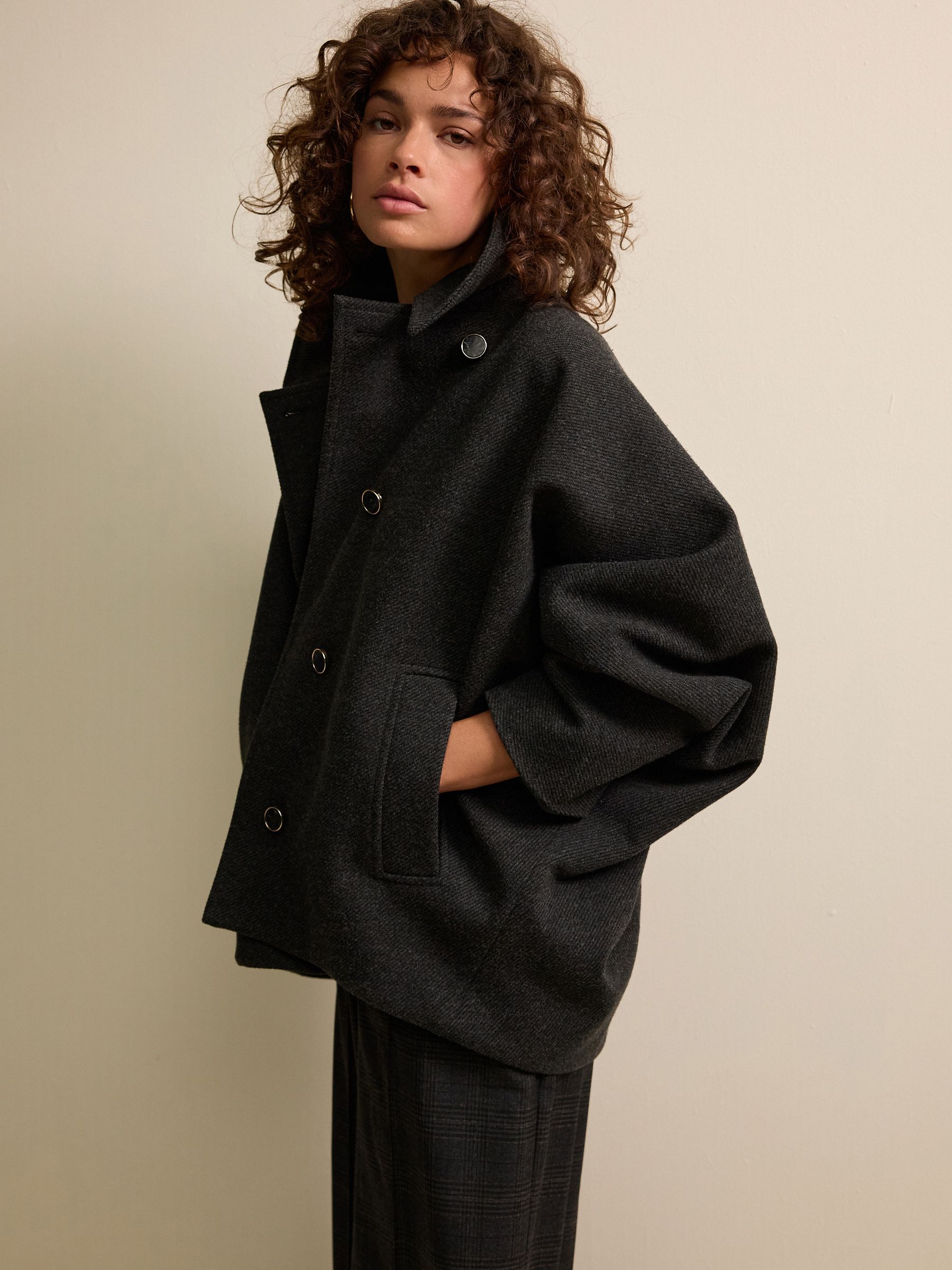 Buy Charcoal Grey Asymetric Button Cape Coat from Next Czech Republic