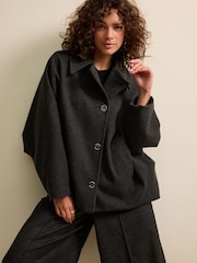 Charcoal Grey Asymetric Button Cape Coat - Image 2 of 7