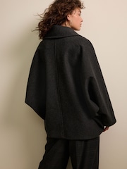 Charcoal Grey Asymetric Button Cape Coat - Image 3 of 7