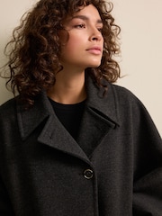 Charcoal Grey Asymetric Button Cape Coat - Image 4 of 7