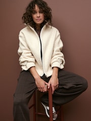 Ecru Cream Textured Funnel Neck Jacket - Image 1 of 8