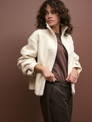 Ecru Cream Textured Funnel Neck Jacket - Image 2 of 8