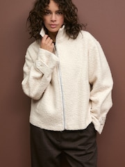 Ecru Cream Textured Funnel Neck Jacket - Image 3 of 8