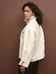 Ecru Cream Textured Funnel Neck Jacket - Image 4 of 8