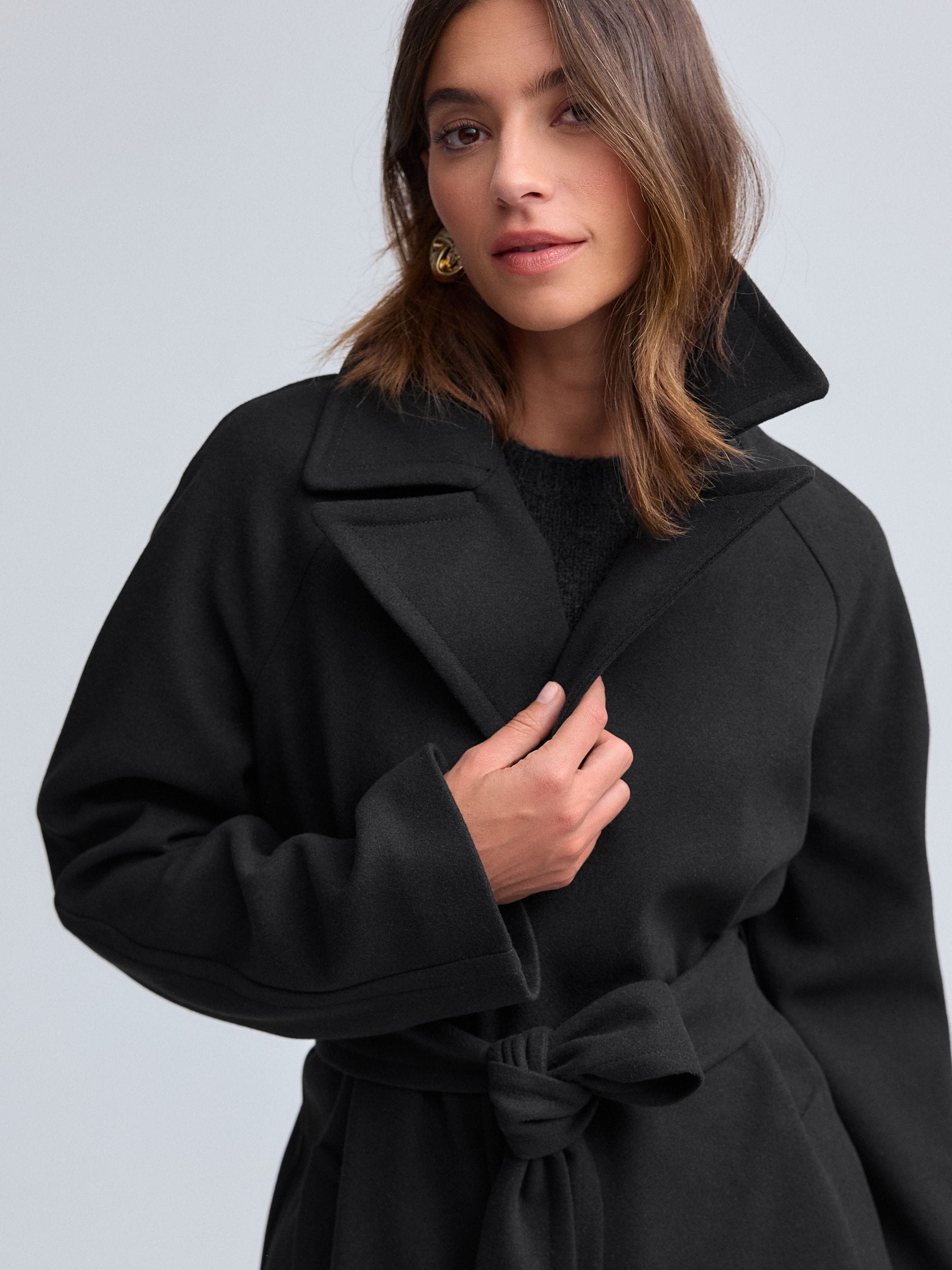 Black Extreme-fit Belted Coat