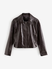 Burgundy Crackle Faux Leather Zip Through Biker Jacket - Image 4 of 7