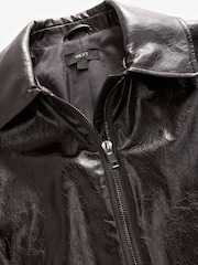Burgundy Crackle Faux Leather Zip Through Biker Jacket - Image 5 of 7