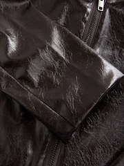 Burgundy Crackle Faux Leather Zip Through Biker Jacket - Image 6 of 7