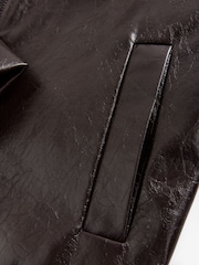 Burgundy Crackle Faux Leather Zip Through Biker Jacket - Image 7 of 7