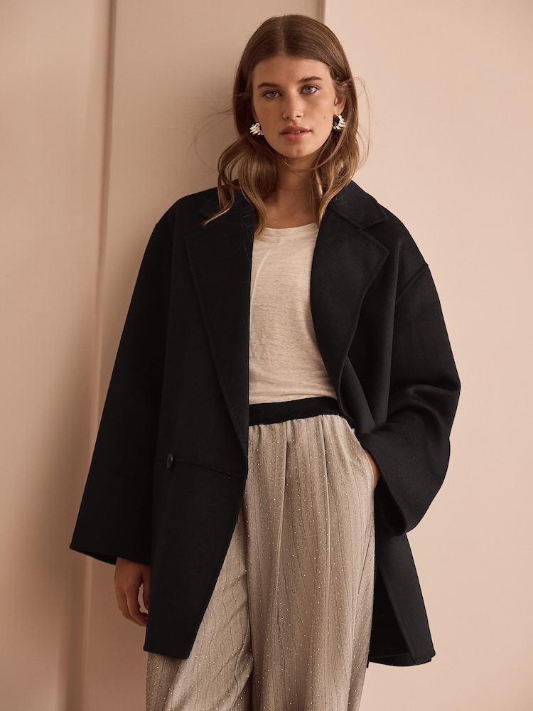 Black Premium Handsewn Wool Blend Blazer Coat - Image 1 of 6