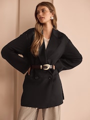 Black Premium Handsewn Wool Blend Blazer Coat - Image 2 of 6