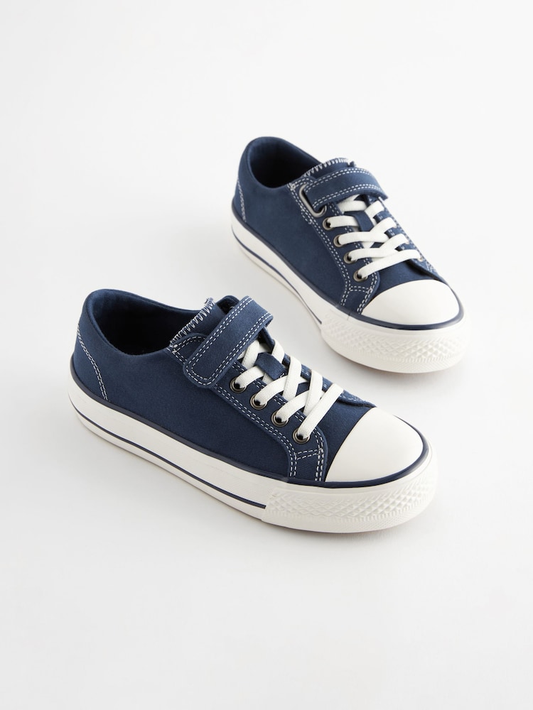 Navy Blue 1 Strap Elastic Lace Trainers - Image 1 of 6 Navy Blue 1 Strap Elastic Lace Trainers - Image 1 of 6