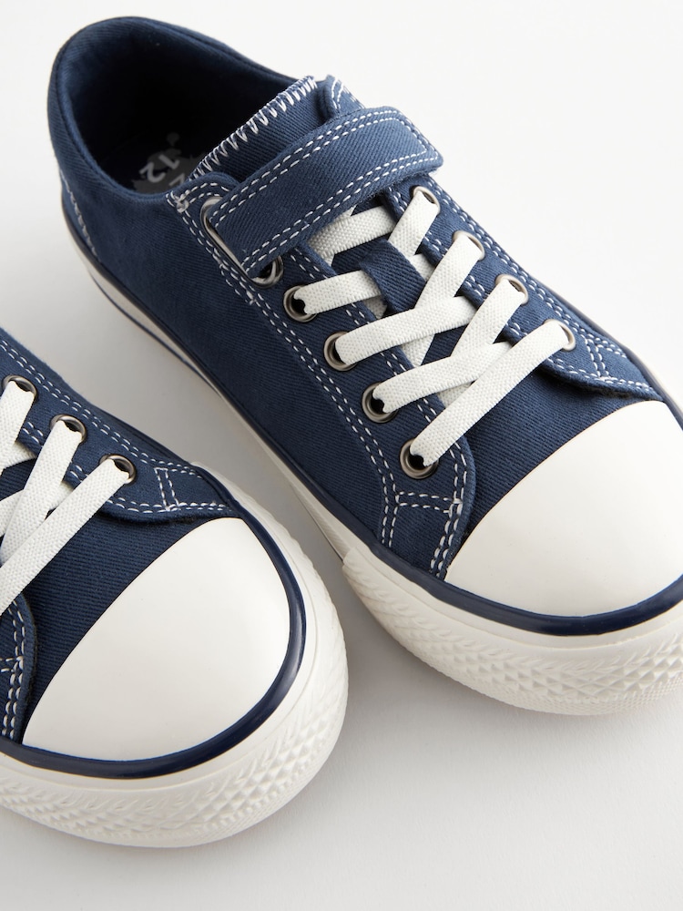 Navy Blue 1 Strap Elastic Lace Trainers - Image 6 of 6