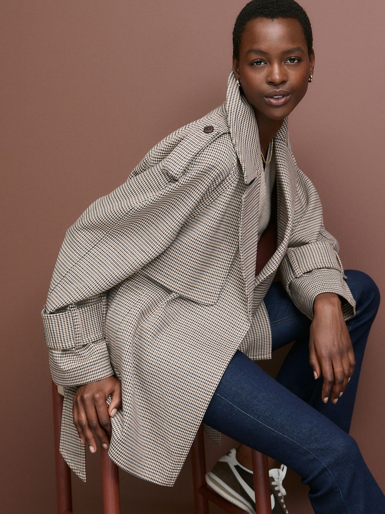 Heritage Check Short Wrap Trench Coat - Image 3 of 8