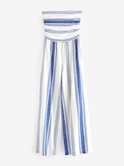 Blue and White Stripe Bandeau Summer 100% Cotton Jumpsuit - Image 6 of 7