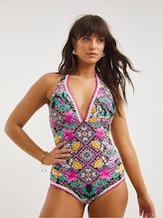 Figleaves Pink Frida Tummy Control Halter Neck Regular Length Swimsuit - Image 3 of 5