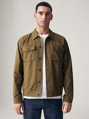 Khaki Green Textured Button Up Shacket - Image 1 of 10