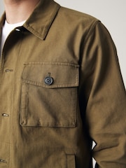 Khaki Green Textured Button Up Shacket - Image 4 of 10