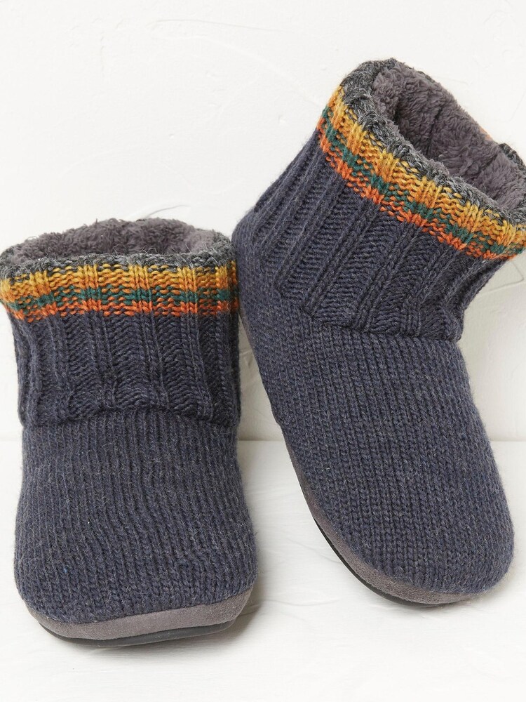 FatFace Blue Simon Stripe Knit Slipper Boots - Image 2 of 3