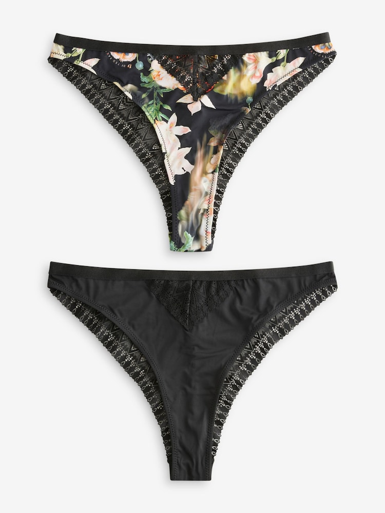 B by Ted Baker Brazillian Black Floral Knickers 2 Pack - Image 1 of 9