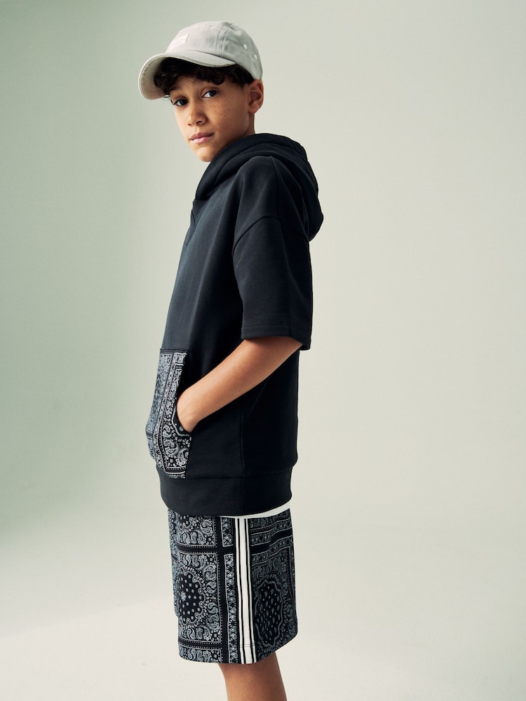 Black Short Sleeve Hoodie and Shorts Set (3-16yrs) - Image 1 of 4