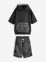 Black Short Sleeve Hoodie and Shorts Set (3-16yrs) - Image 2 of 4