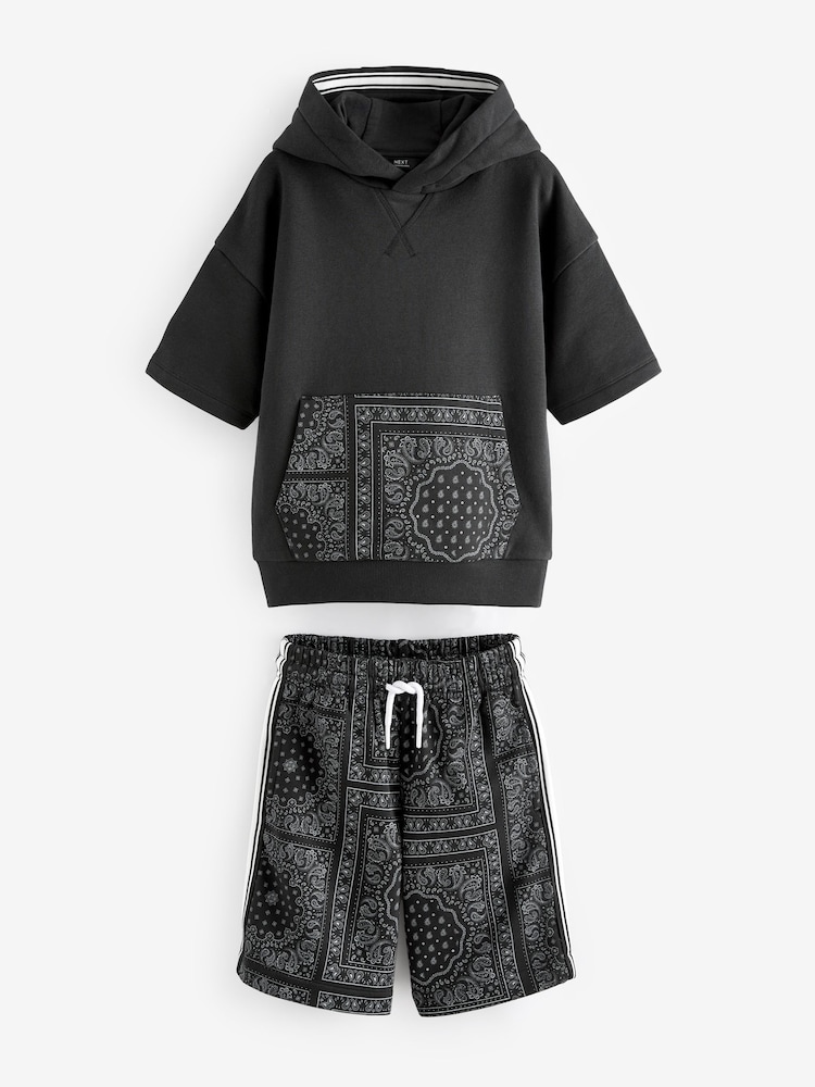 Black Short Sleeve Hoodie and Shorts Set (3-16yrs) - Image 2 of 4