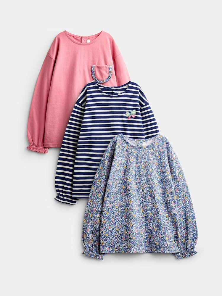 JoJo Maman Bébé Navy Blue Butterfly 3-Pack Long Sleeve T-Shirts - Image 1 of 10 JoJo Maman Bébé Navy Blue Butterfly 3-Pack Long Sleeve T-Shirts - Image 1 of 10