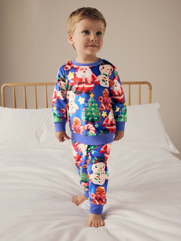 Blue Single Soft Touch Christmas Fleece Pyjamas with Elastane (9mths-16yrs) - Image 1 of 3