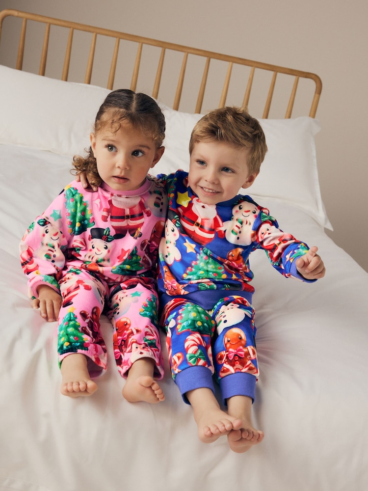 Blue Single Soft Touch Christmas Fleece Pyjamas with Elastane (9mths-16yrs) - Image 2 of 3