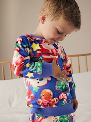 Blue Single Soft Touch Christmas Fleece Pyjamas with Elastane (9mths-16yrs) - Image 4 of 8