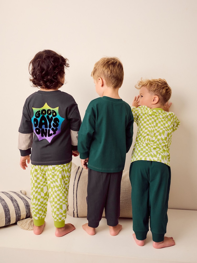 Black/Green/ Citrine Yello Checkerboard 3 Pack Oversized Pyjamas (9mths-10yrs) - Image 2 of 12 Black/Green/ Citrine Yello Checkerboard 3 Pack Oversized Pyjamas (9mths-10yrs) - Image 2 of 12