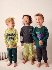Black/Green/ Citrine Yello Checkerboard 3 Pack Oversized Pyjamas (9mths-10yrs) - Image 3 of 12