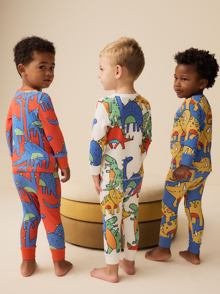 Multi Bright Dinosaur 3 Pack Snuggle Pyjamas (9mths-10yrs) - Image 3 of 16