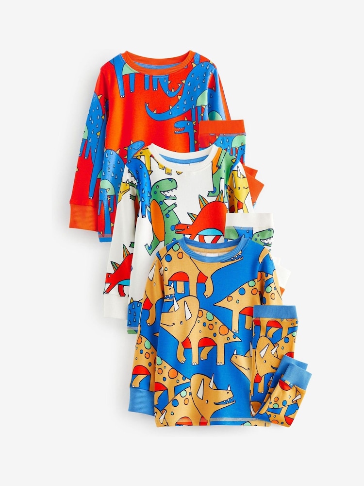 Multi Bright Dinosaur 3 Pack Snuggle Pyjamas (9mths-10yrs) - Image 5 of 16
