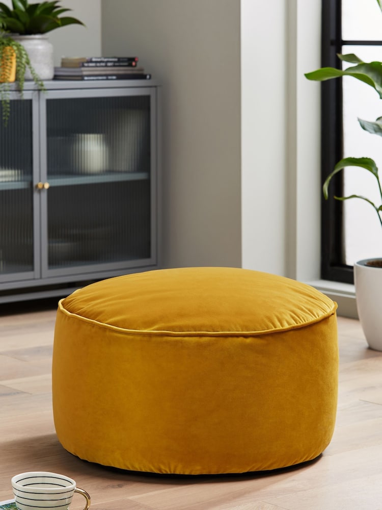 Ochre Yellow Opulent Velvet Pouffe - Image 1 of 3