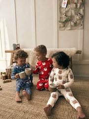 Red/Navy/Ecru 3 Pack Christmas Character 100% Cotton Pyjamas (9mths-10yrs) - Image 2 of 10