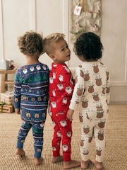 Red/Navy/Ecru 3 Pack Christmas Character 100% Cotton Pyjamas (9mths-10yrs) - Image 3 of 10