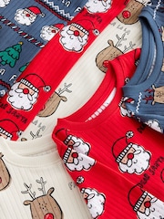 Red/Navy/Ecru 3 Pack Christmas Character 100% Cotton Pyjamas (9mths-10yrs) - Image 5 of 10